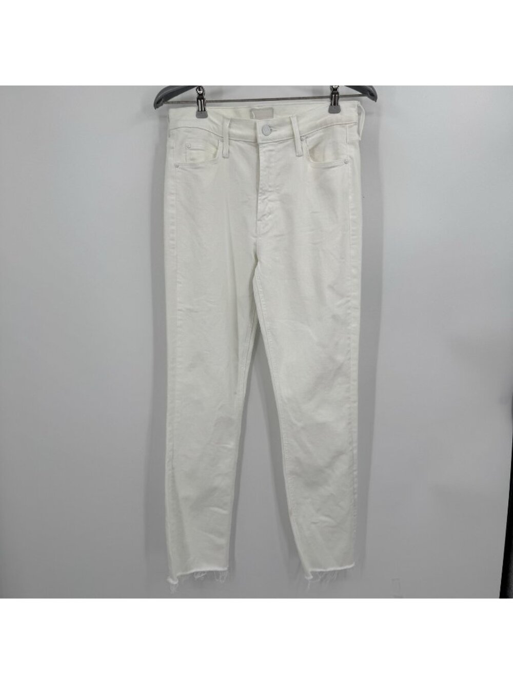Mother Denim Mid Rise Dazzler Ankle Fray All White size 28